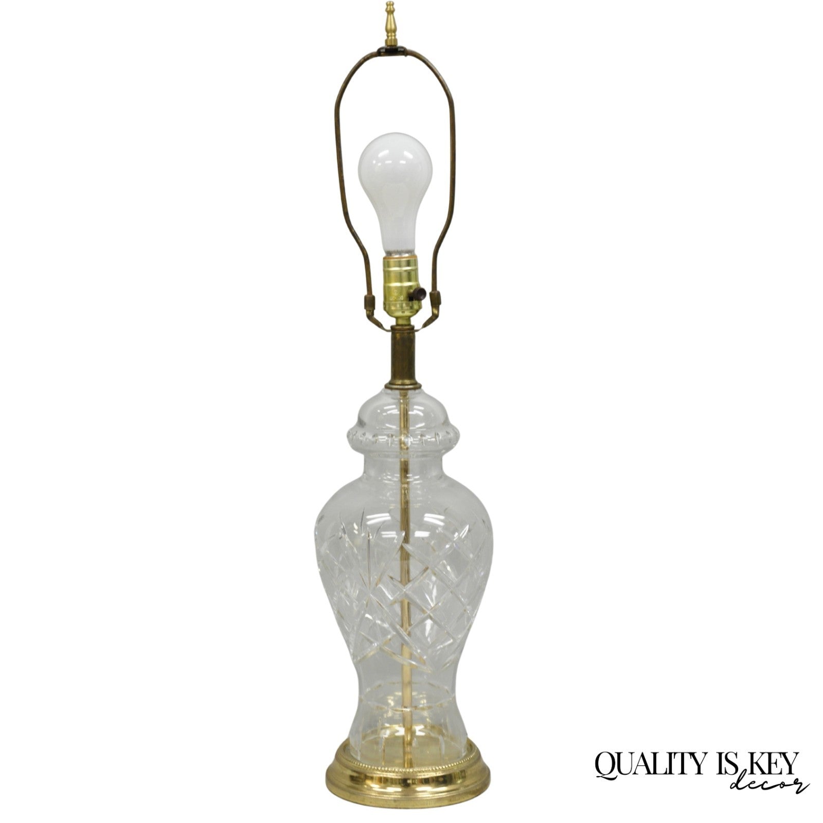Vintage Chinoiserie Cut Crystal Glass Ginger Jar Brass Oriental Table Lamp