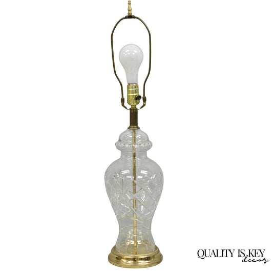 Vintage Chinoiserie Cut Crystal Glass Ginger Jar Brass Oriental Table Lamp