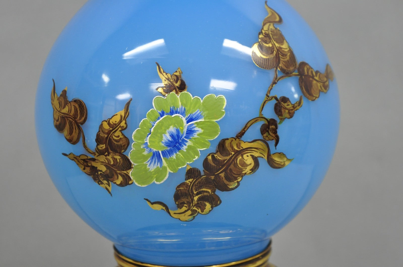 Vintage Chinoiserie James Mont Style Blue Glass Gold Gilt Tall Table Lamp