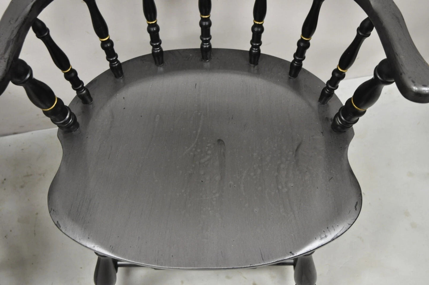 Vintage S. Bent & Bros Black Painted Eagle Colonial Pub Arm Chairs - a Pair