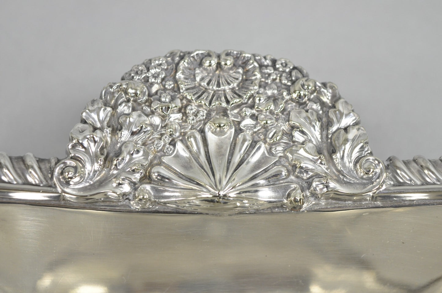 Antique English Victorian Scalloped Silver Plated Serving Dish Platter w Divider