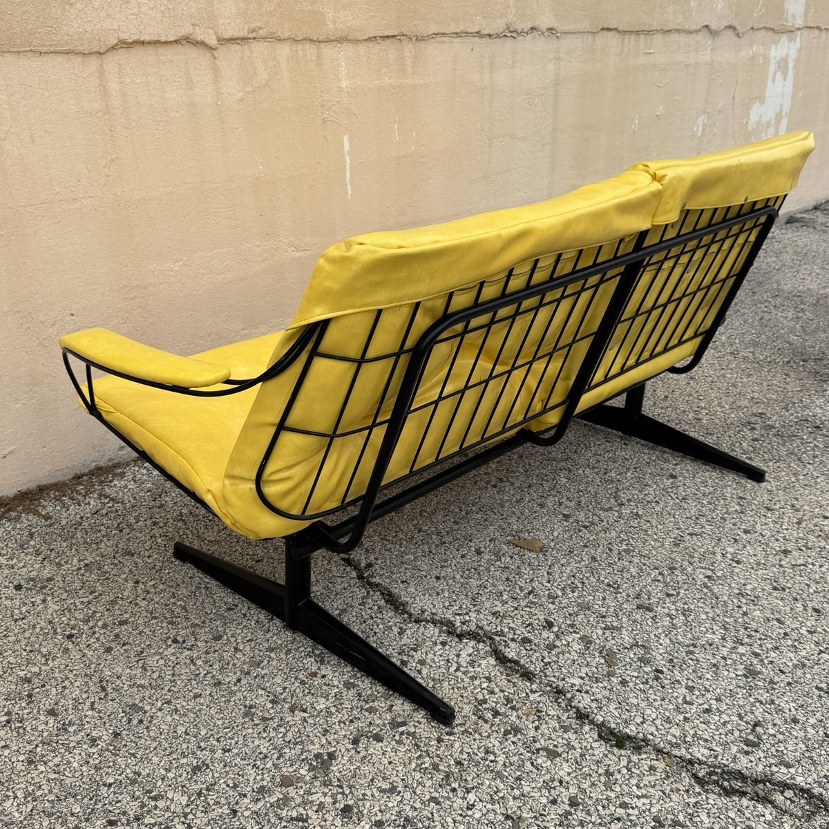 Vintage Homecrest Mid Century Modern Wire Metal Sofa w/ Yellow Vinyl Cushions