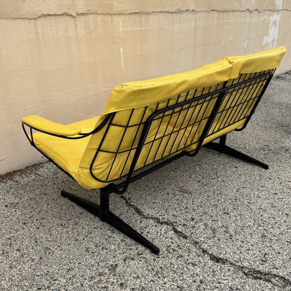 Vintage Homecrest Mid Century Modern Wire Metal Sofa w/ Yellow Vinyl Cushions