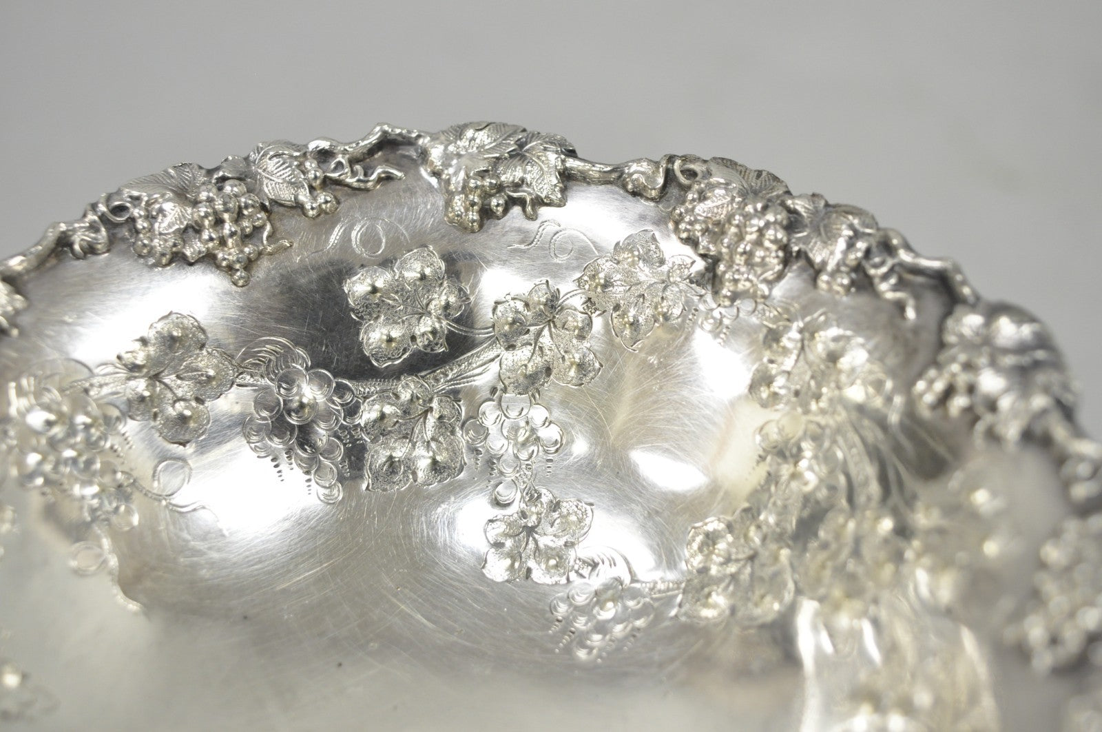 Victorian Silver Plated Grapevine Repousse Pedestal Candy Nut Dish by Barbour