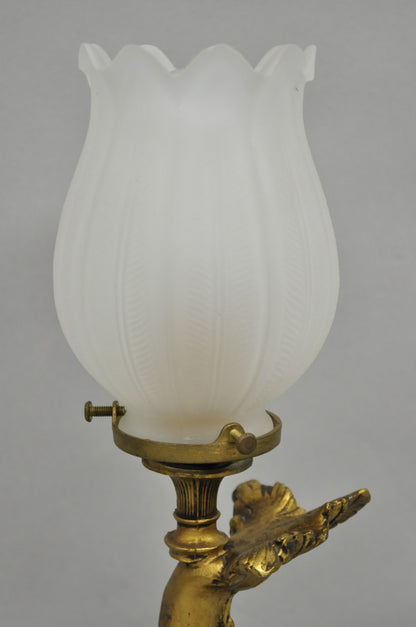 Antique French Art Nouveau Small Gold Gilt Metal Figural Dolphin Table Lamp
