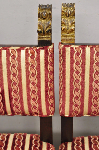 Antique Small Jacobean Style Turn Carved Walnut Accent Side Chairs - a Pair