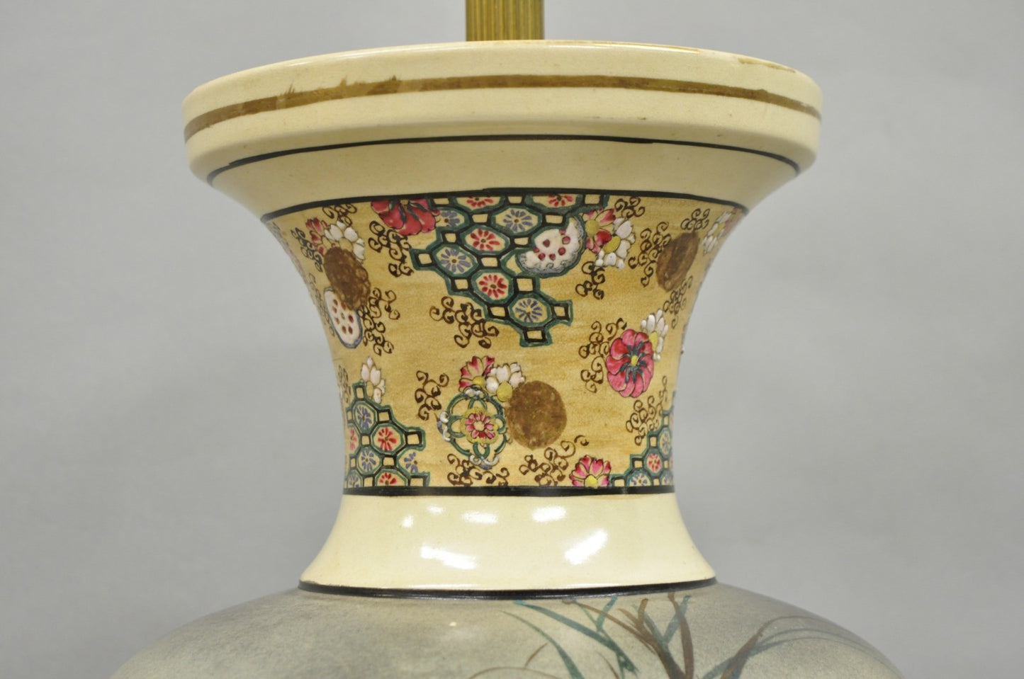 Antique Oriental Oversized Porcelain Satsuma Vase Japanese Table Lamp w/ Geese