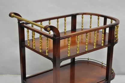 Vintage French Regency Mahogany 2 Tier Brass Gallery Rolling Bar Cart Server