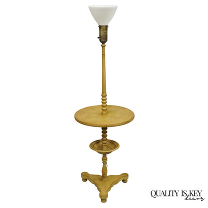 Vintage French Country Carved Wood Candlestick Tea Table Pedestal Floor Lamp