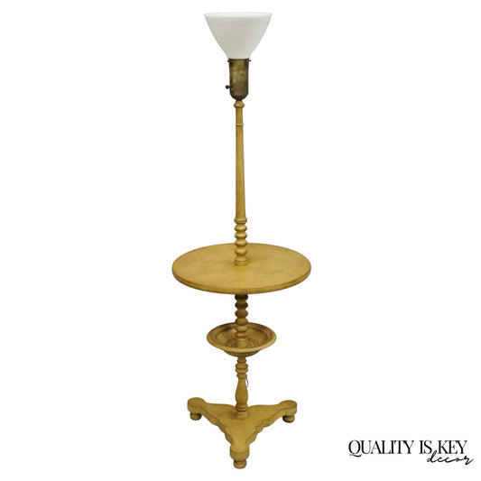 Vintage French Country Carved Wood Candlestick Tea Table Pedestal Floor Lamp