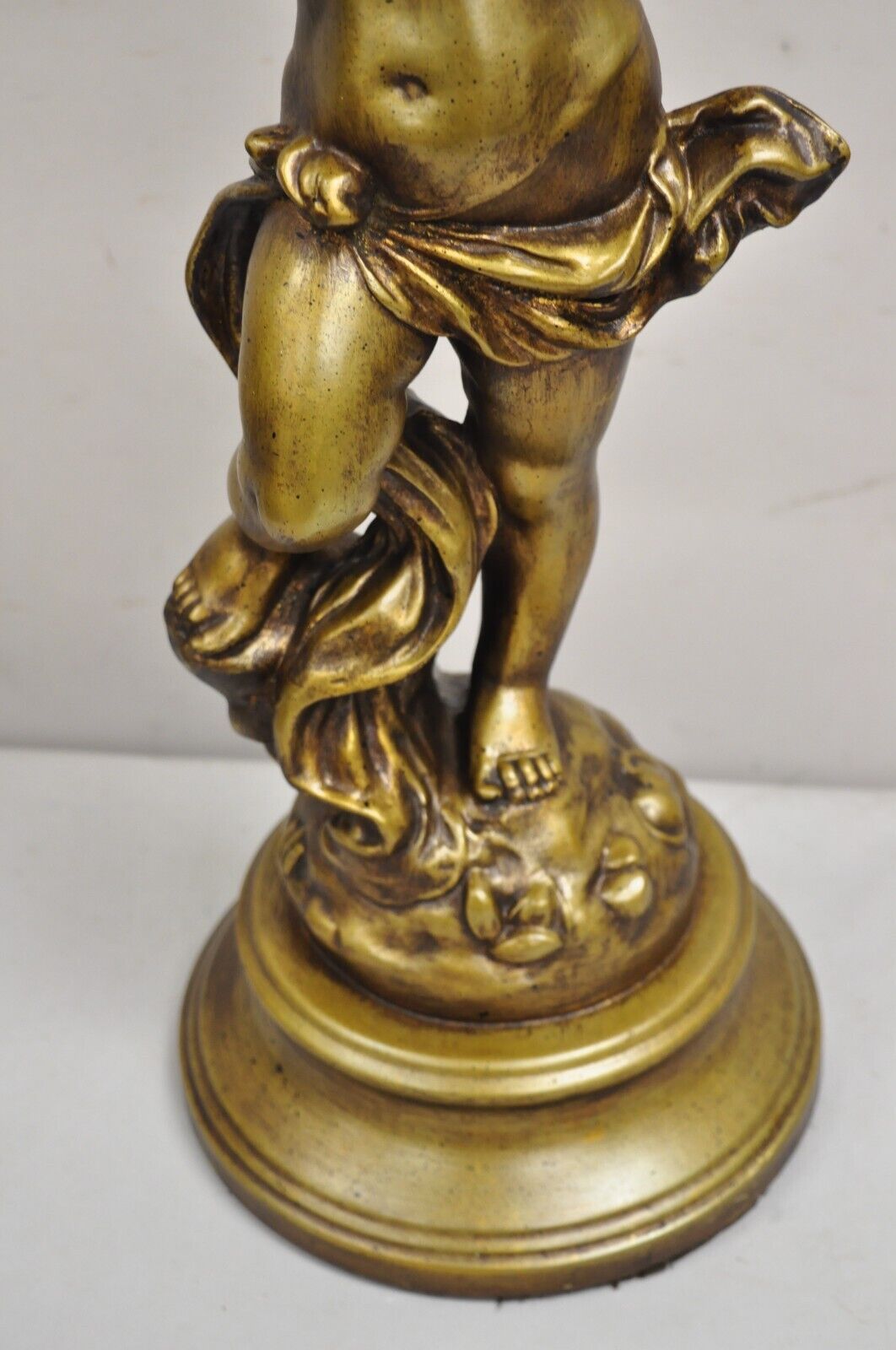 Vintage French Renaissance Metal Figural Girl Cherub Putti Candelabra Table Lamp