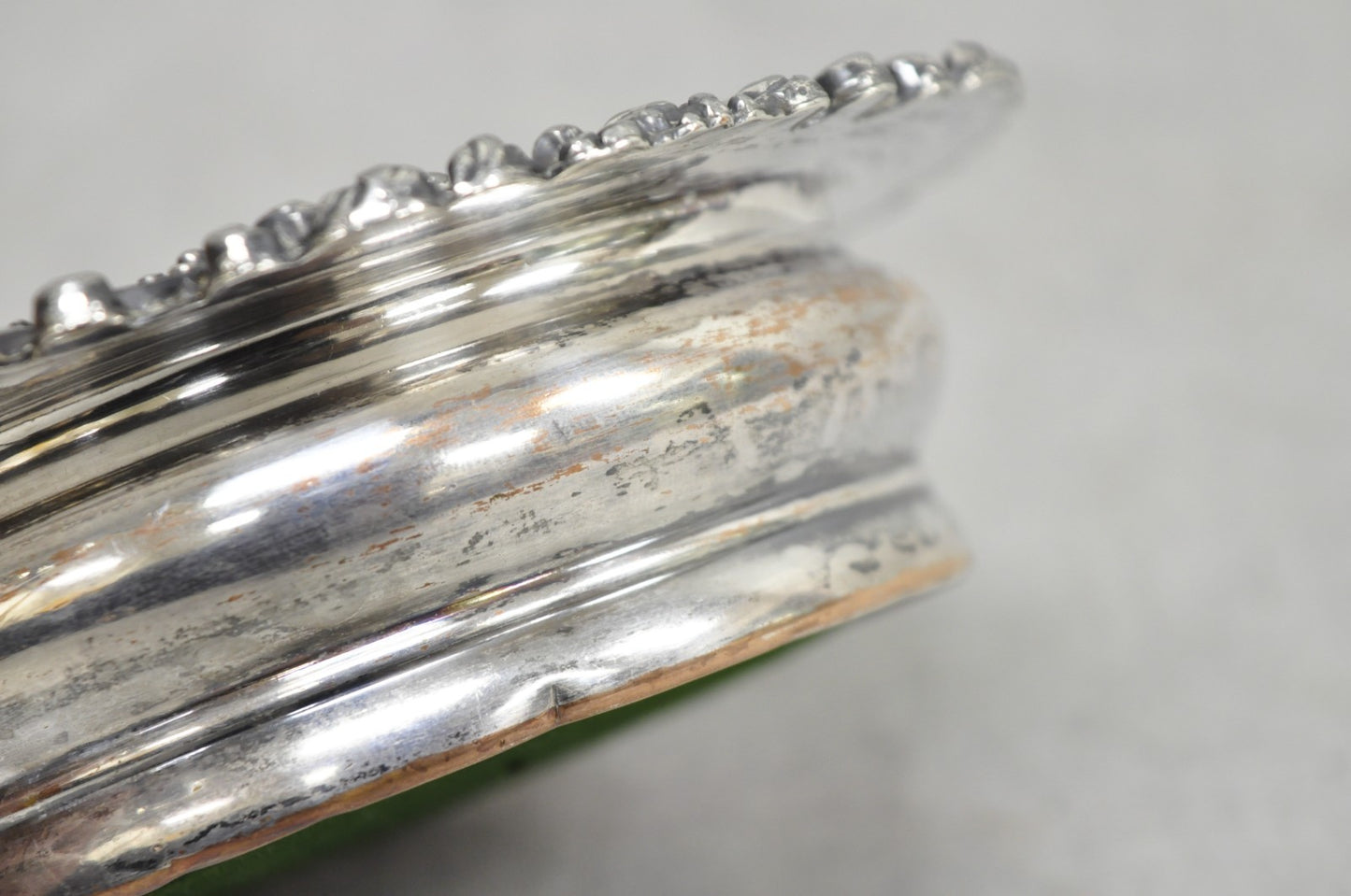 Antique English Victorian Silver Plated Floral Mahogany Bar Wine Bottle Coaster