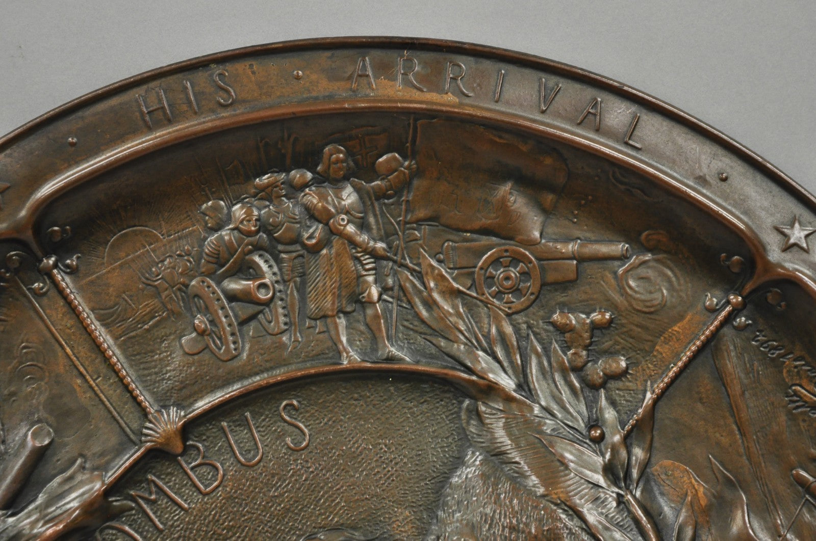 1893 World's Fair Columbian Exhibition Christopher Columbus Bronze Charge Plaque