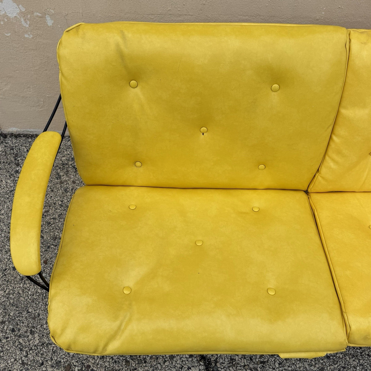 Vintage Homecrest Mid Century Modern Wire Metal Sofa w/ Yellow Vinyl Cushions