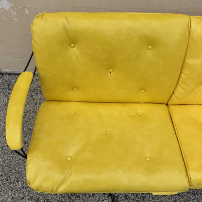 Vintage Homecrest Mid Century Modern Wire Metal Sofa w/ Yellow Vinyl Cushions