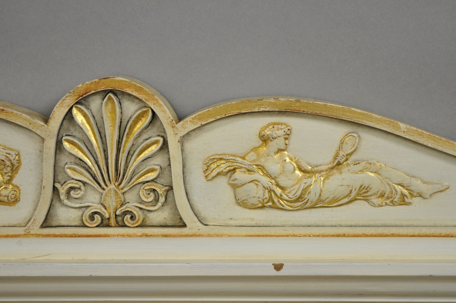 Antique Italian Neoclassical White Distress Painted Gold Gilt 72" Trumeau Mirror