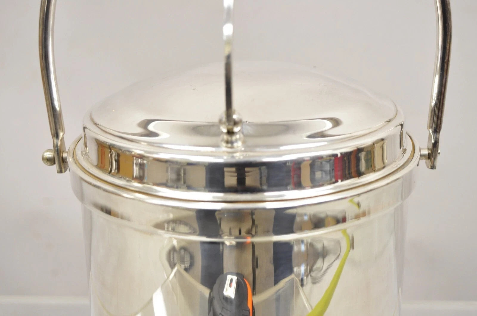 Vintage Wallace Mid Century Modern Silver Plated Glass Lined Hinged Ice Bucket