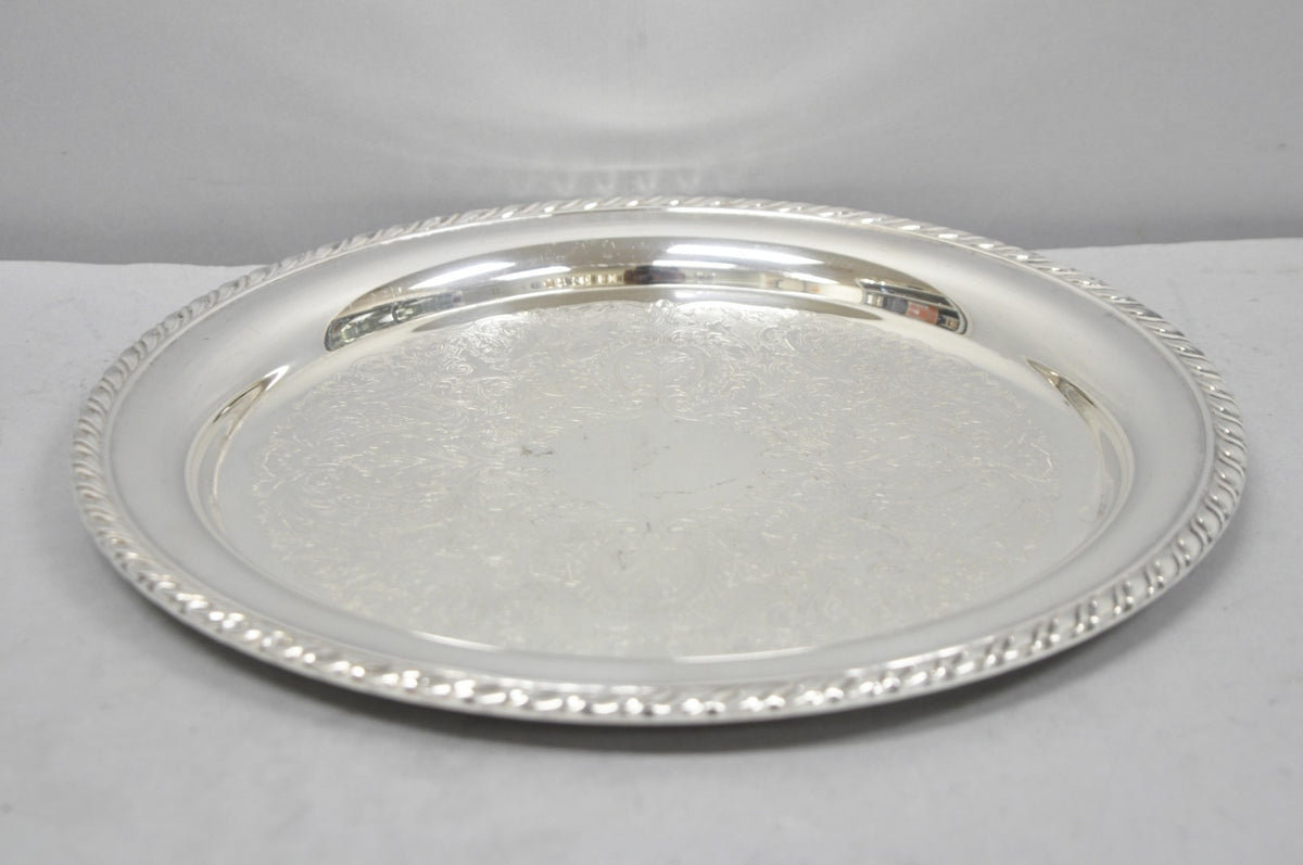 Vintage Oneida Victorian Style 12" Round Silver Plated Serving Platter Bar Tray