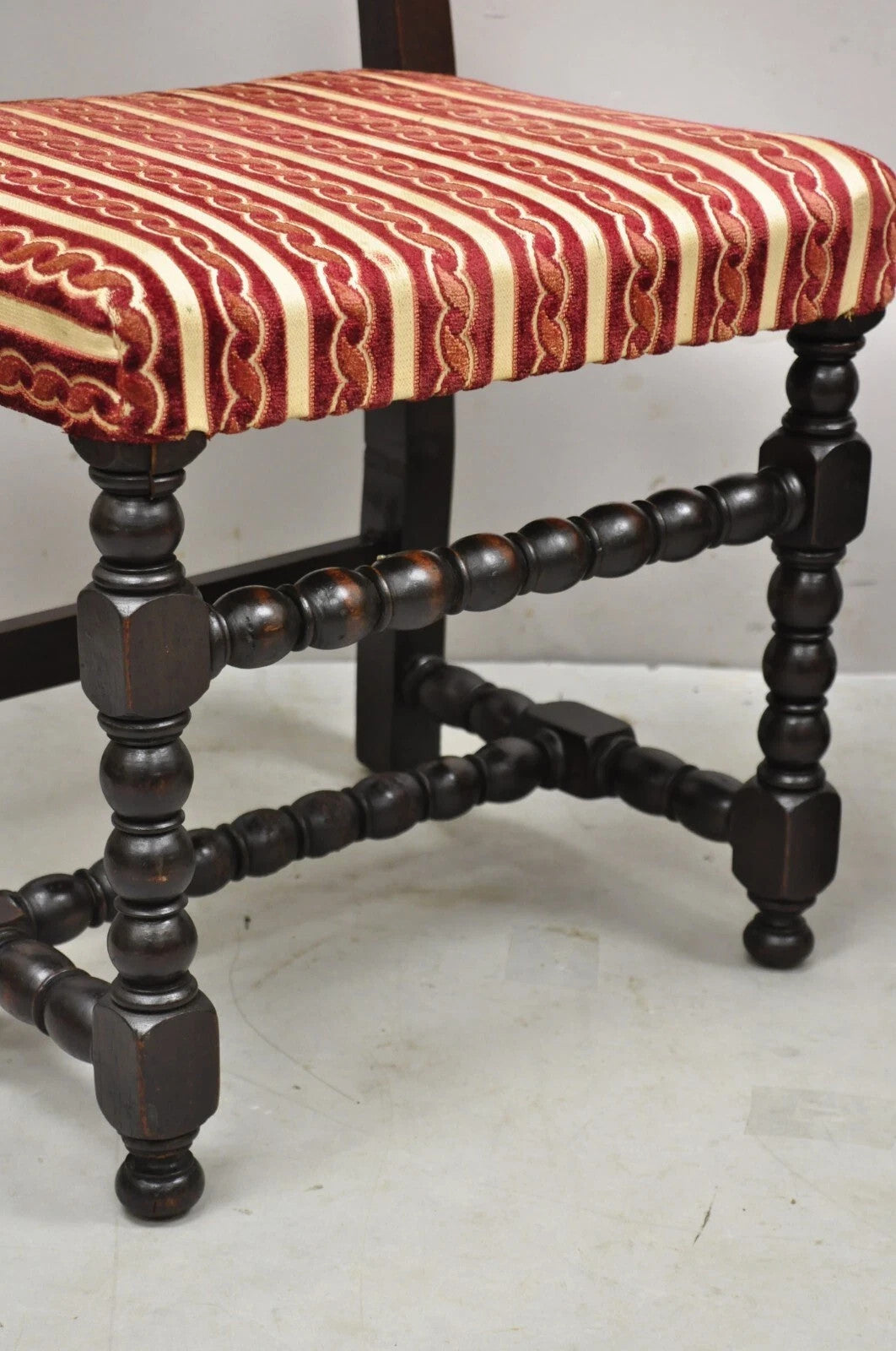 Antique Small Jacobean Style Turn Carved Walnut Accent Side Chairs - a Pair