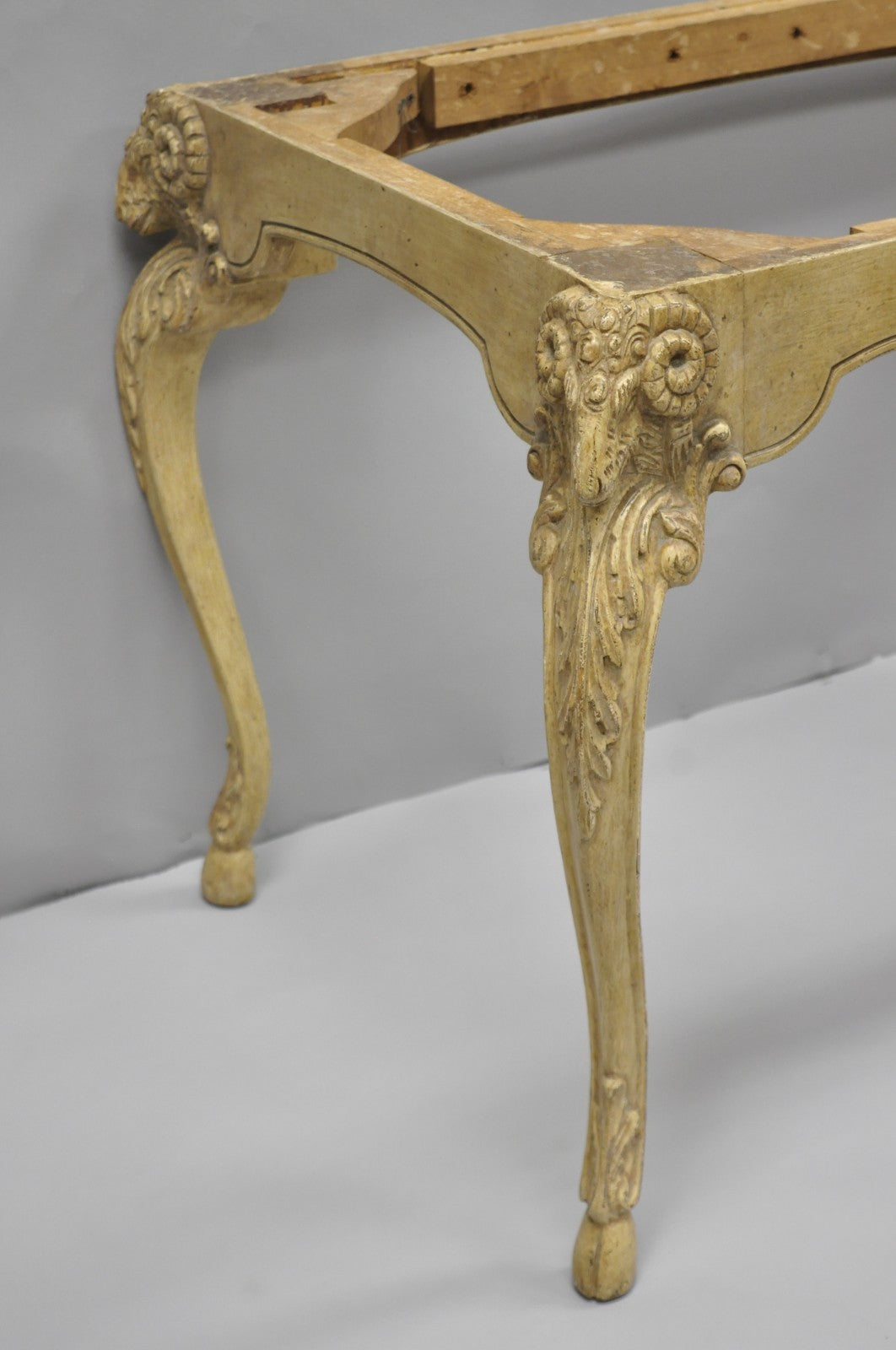 Vintage Italian Regency Rams Head Carved Hoof Foot Console Table Base