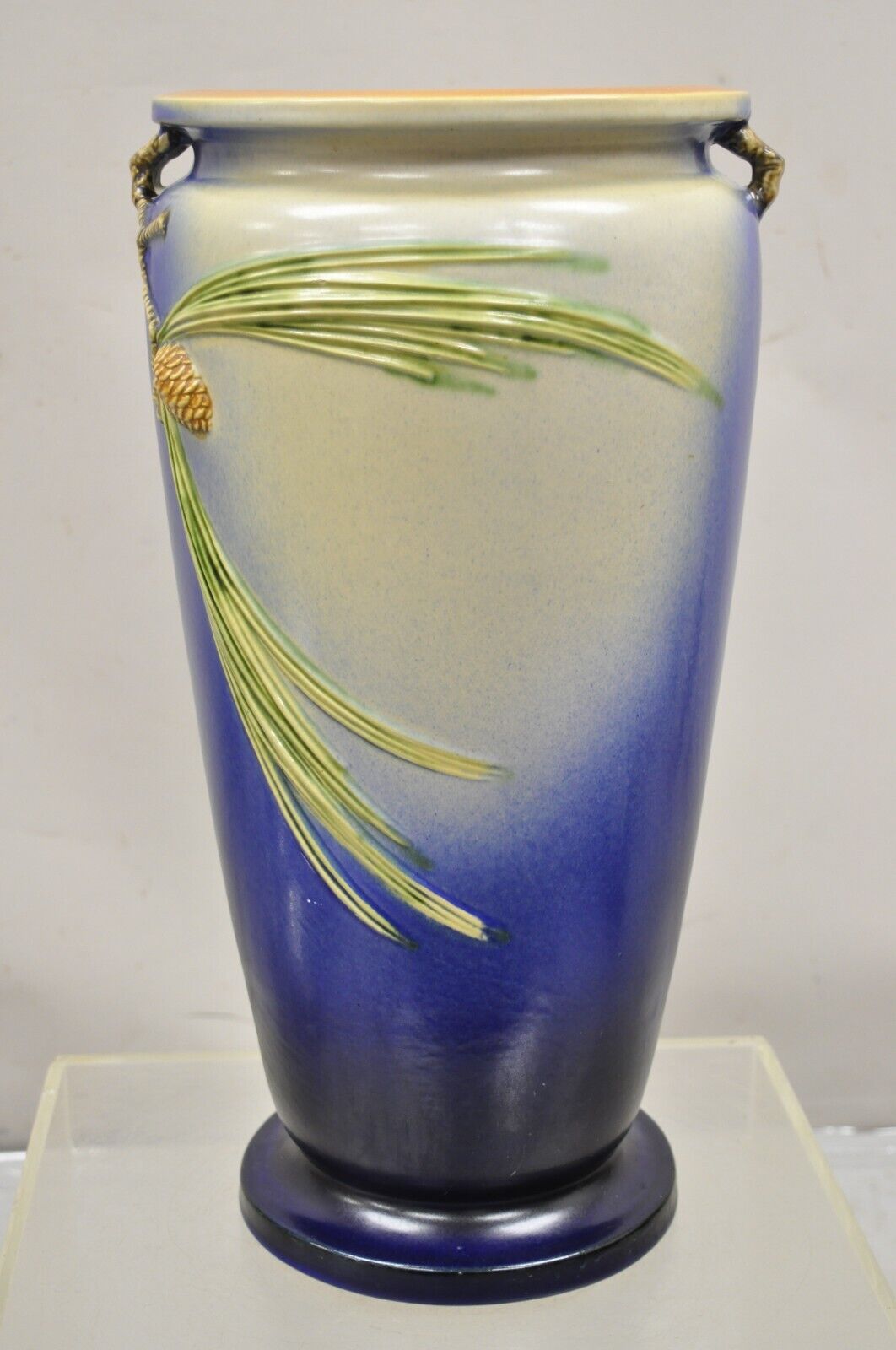 Vintage Roseville Pottery Pine Cone Umbrella Stand in Blue #777-20"