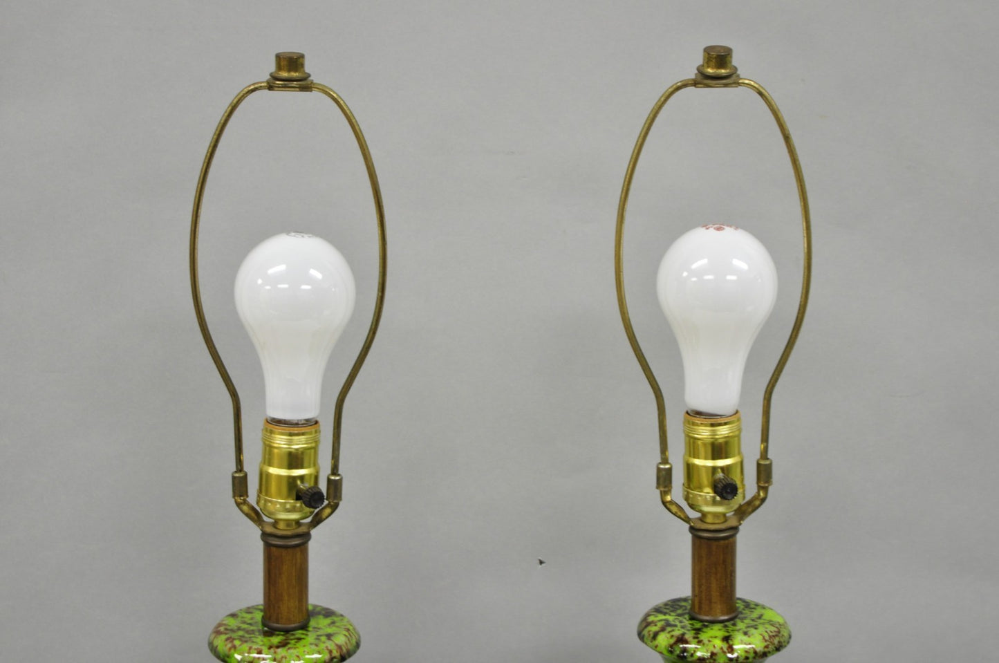 Vintage Mid Century Modern Green Lava Glazed Ceramic Pierced Table Lamps - Pair