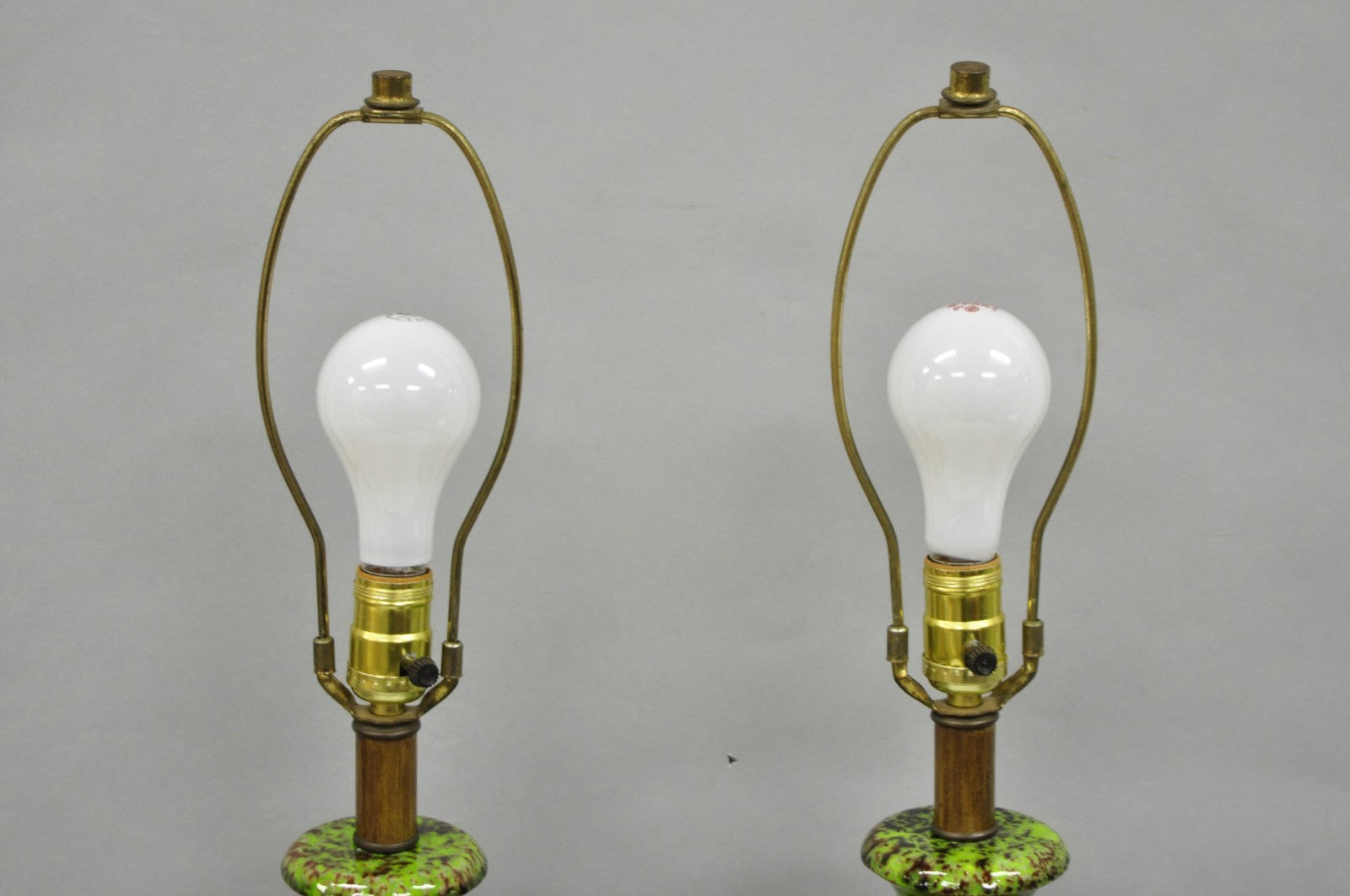 Vintage Mid Century Modern Green Lava Glazed Ceramic Pierced Table Lamps - Pair