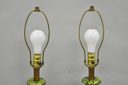 Vintage Mid Century Modern Green Lava Glazed Ceramic Pierced Table Lamps - Pair