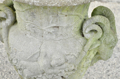French Neoclassical 28" Concrete Figural Cherub Rams Garden Planters - a Pair