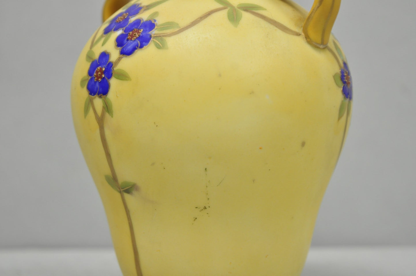 Antique Nippon Hand Painted Porcelain Moriage Mountain Scene Small Yellow Vase