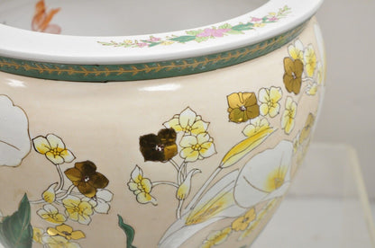 Vintage Chinese Ceramic Jardiniere Cachepot Planter Pot with Fish & Lilies