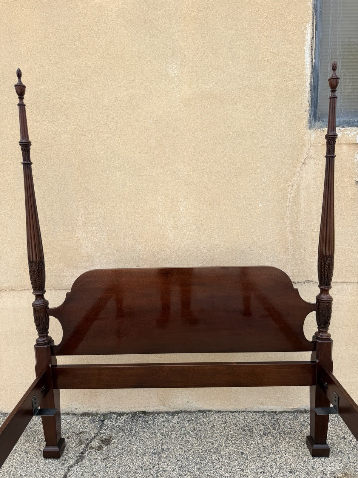 Vintage Georgian Federal Style Mahogany Four Poster Rice Carved Queen Sz Bed