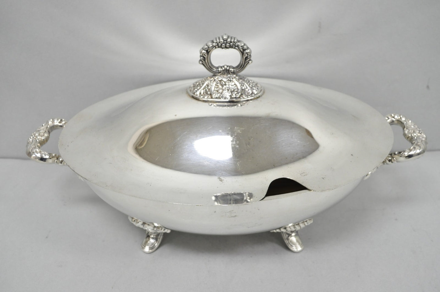 Vintage Poole Regency Style Footed Silver Plated Lidded Soup Tureen Serving Bowl