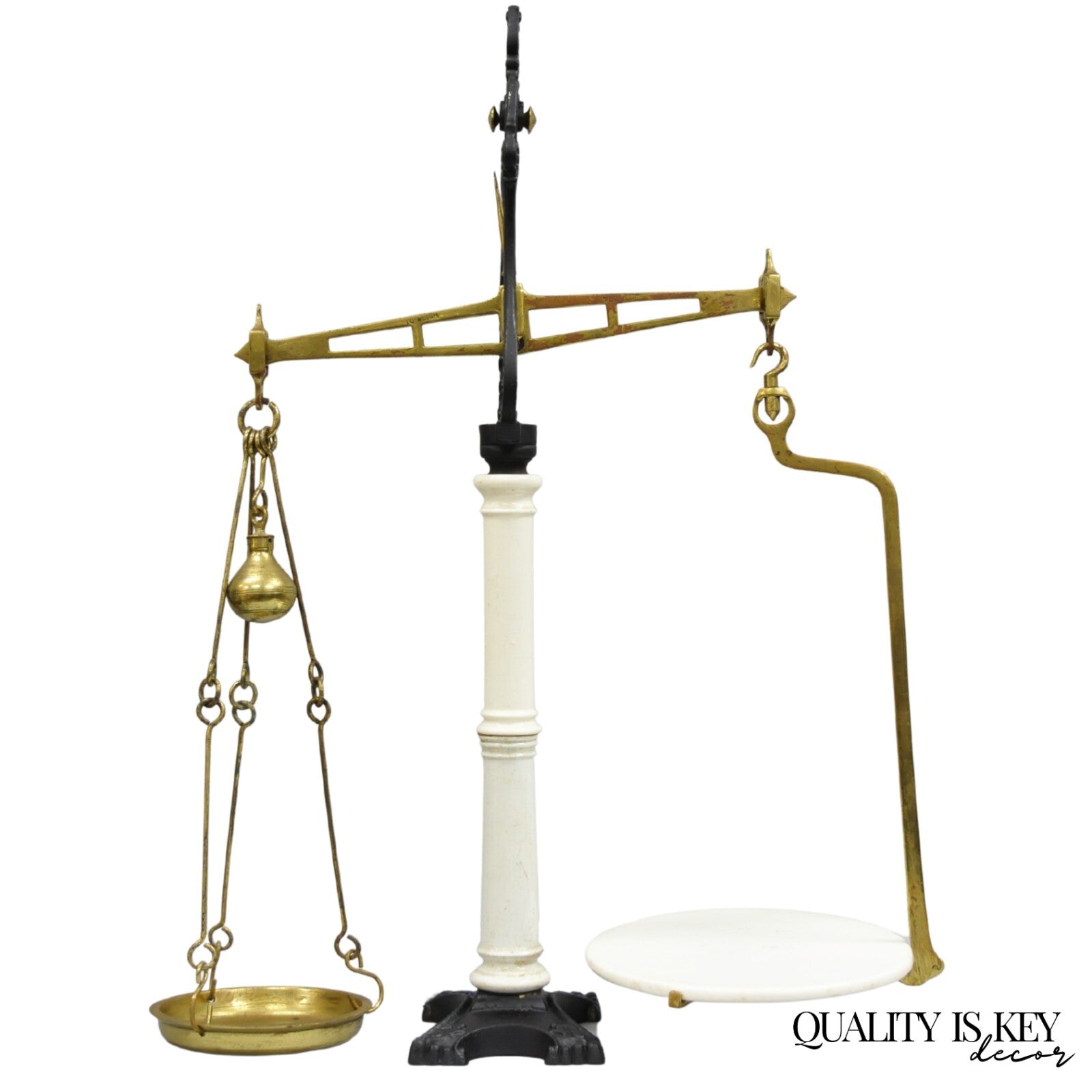 Antique W.& T. Avery English Victorian Brass & Porcelain Balance Beam Scale