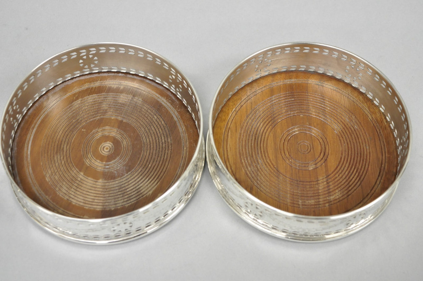 Vintage Stieff Smithsonian Silver Plated Presidential Wine Bottle Coaster - Pair