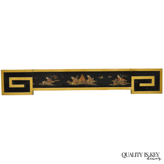 Vintage Chinoiserie Oriental Black Lacquer & Gold Greek Key 77" Window Valance