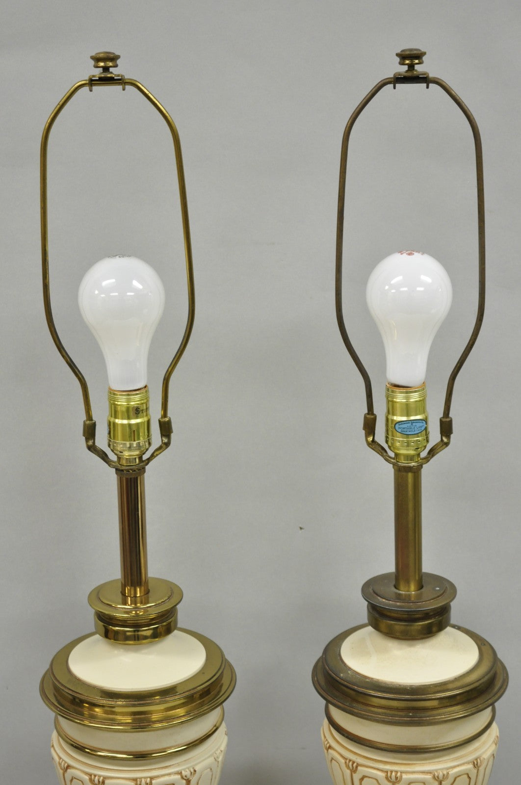 Vintage Stiffel Empire Neoclassical Style Urn Form Brass Table Lamps - a Pair