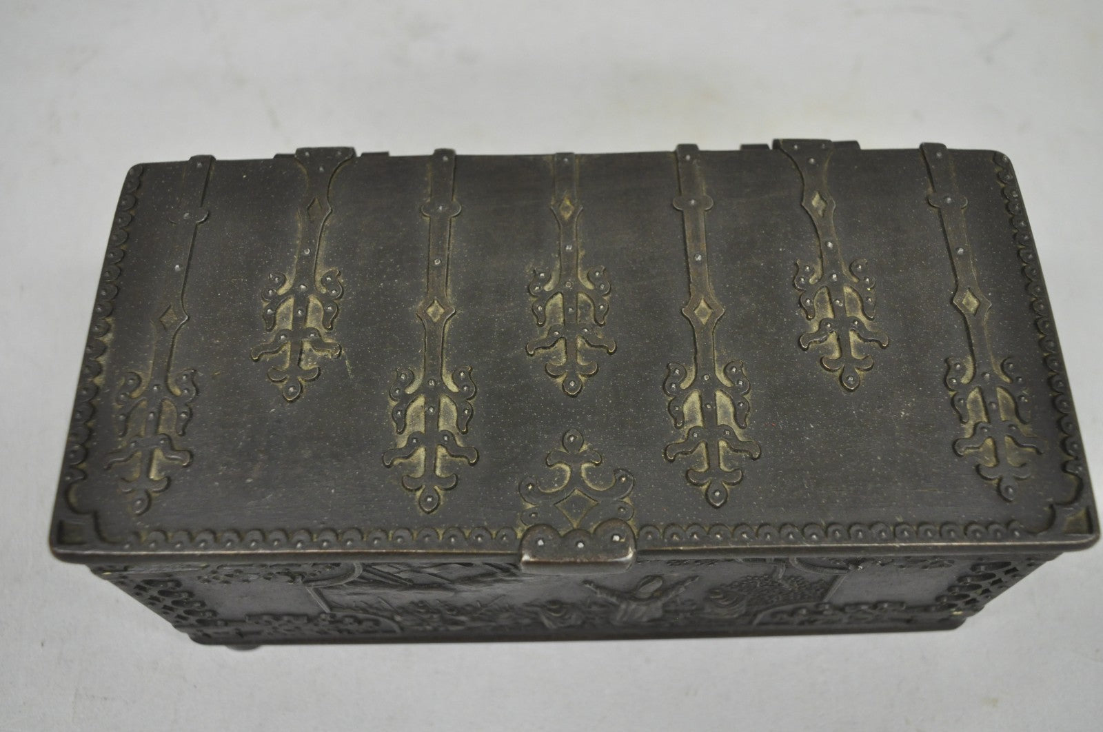 Antique "Iron Art" Denmark Bronze Trinket Jewelry Box Casket "Battle of Estonia"