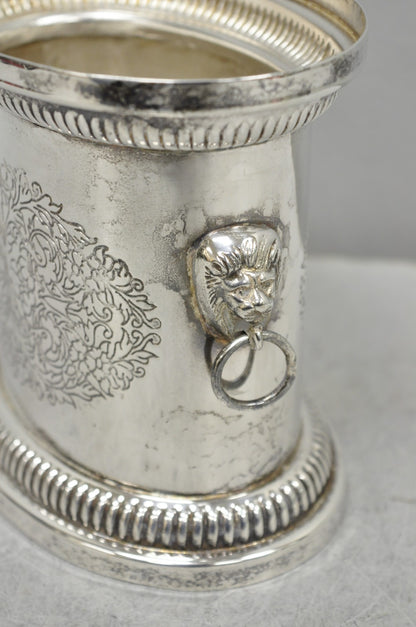 Vintage English Regency Silver Plated Small Lion Head Oval Desk Biscuit Barrel