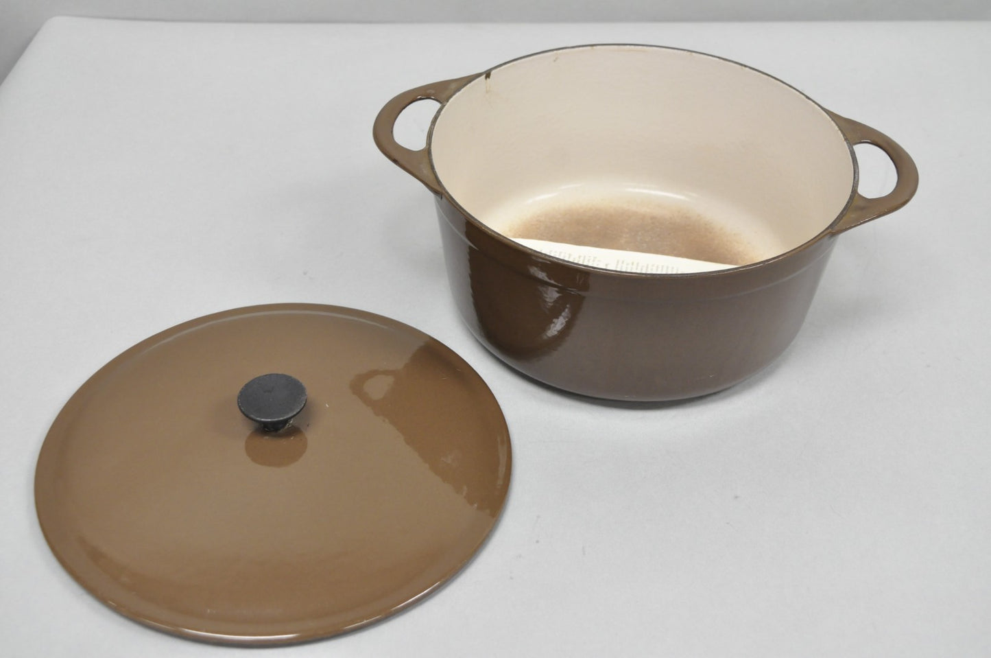 Vintage Cousances France Enameled Cast Iron Dutch Oven Pot Chocolate Brown # 22