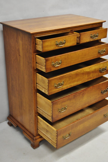 Vintage L&JG Stickley Cherry Wood Chippendale Style 6 Drawer Tall Chest Dresser