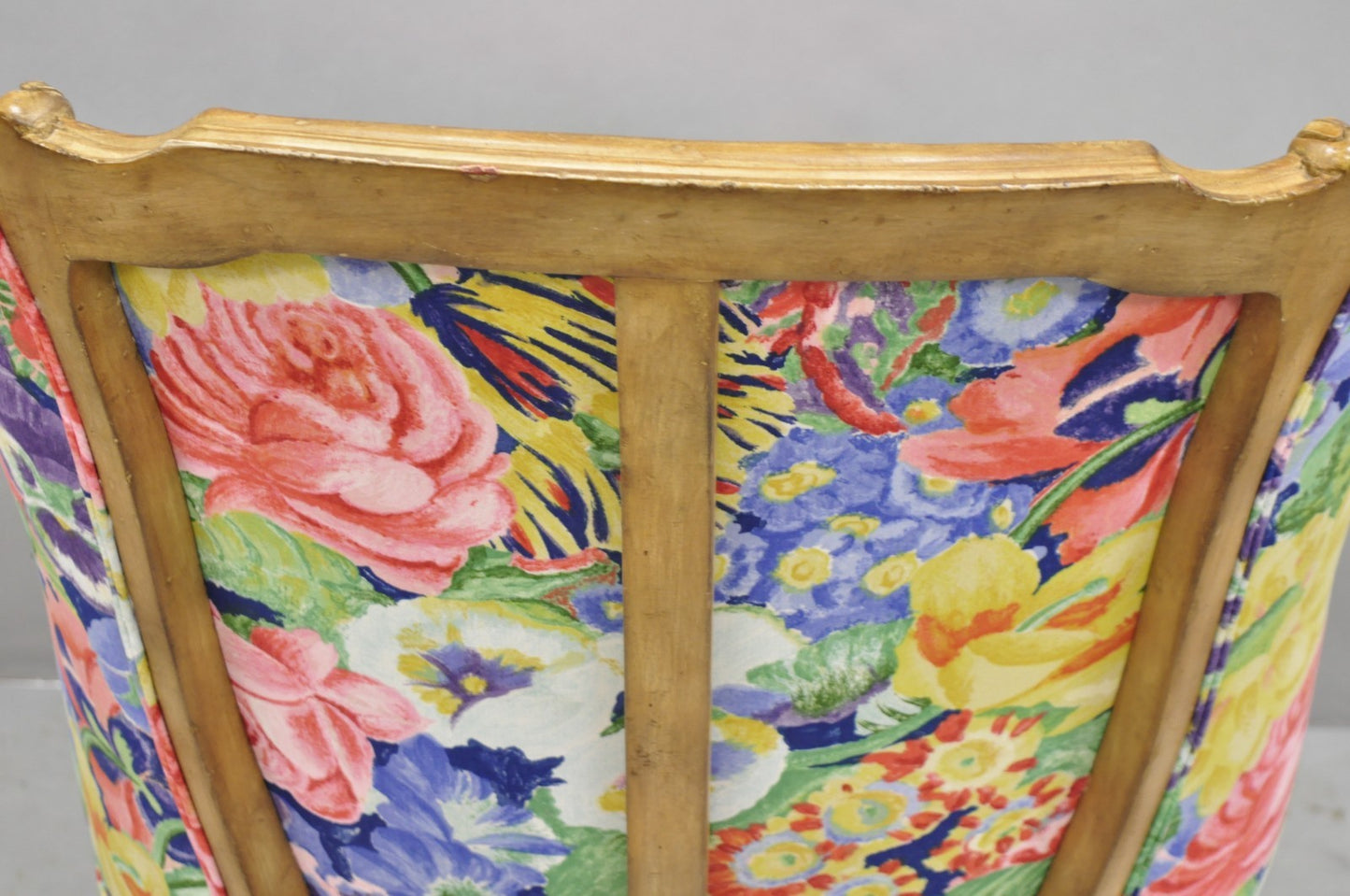 Vintage French Louis XV Country Provincial Floral Chintz Bergere Lounge Chair