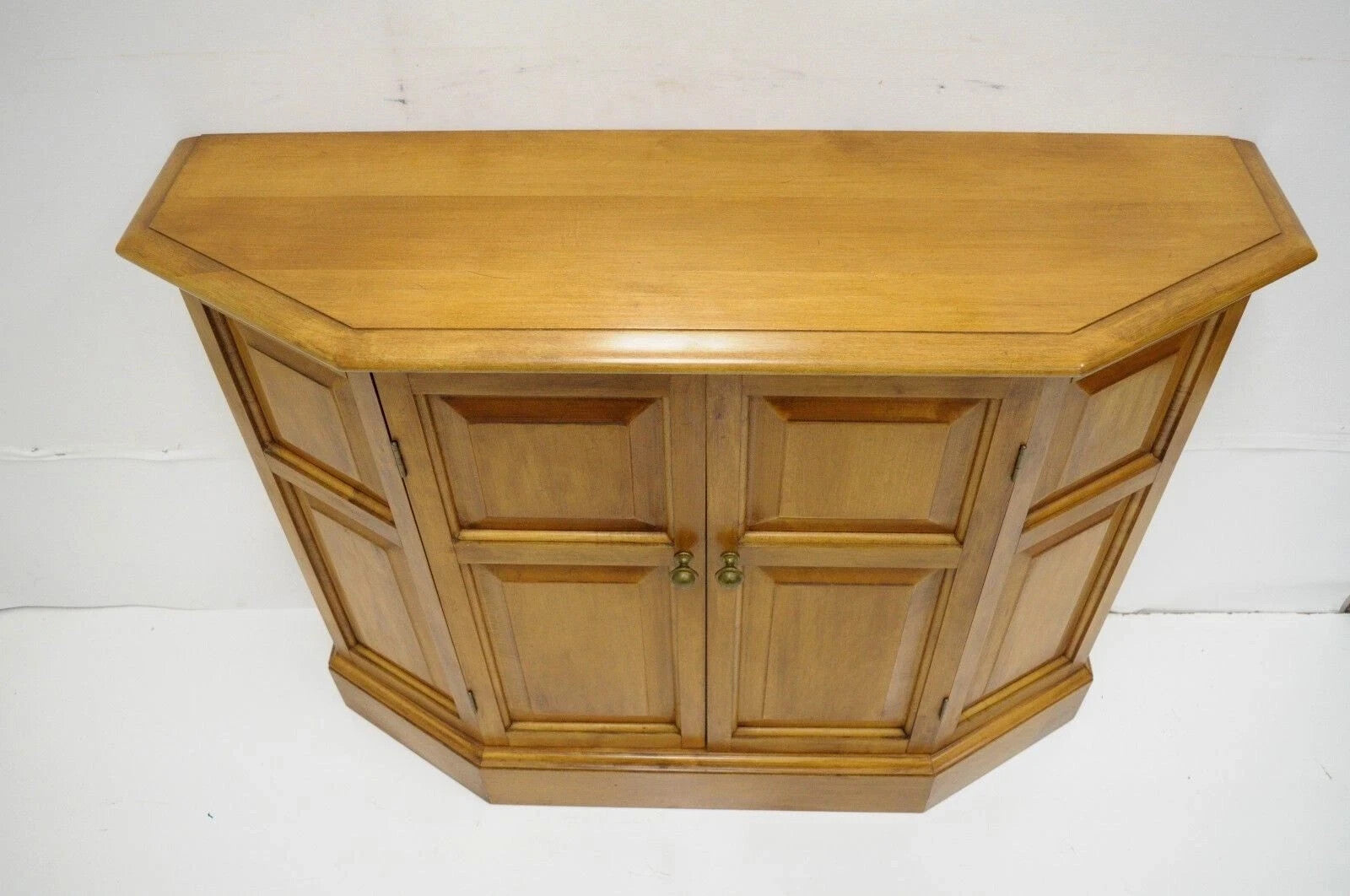 Conant Ball Colonial Maple Wood Console Cabinet Table w Clipper Ship Wall Mirror
