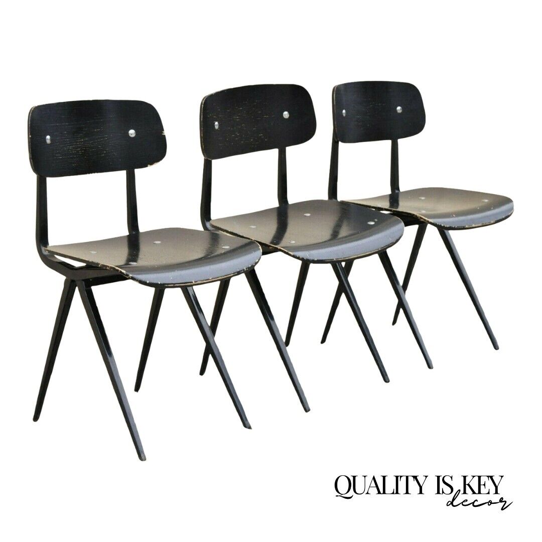 Industry West Madewell Industrial School Side Chair Black Metal Frame - Set of 3