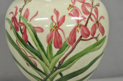 Vintage Art Nouveau Style Pink Flower Painted Porcelain Table Lamp by Wildwood