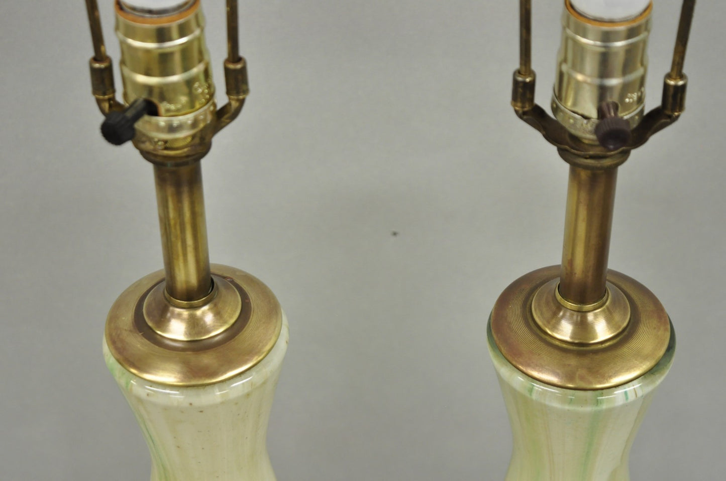 Vintage Mid Century Modern Italian Murano Green Blown Glass Table Lamps - a Pair