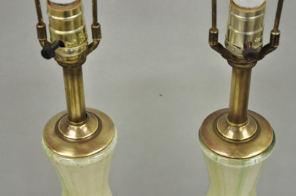 Vintage Mid Century Modern Italian Murano Green Blown Glass Table Lamps - a Pair