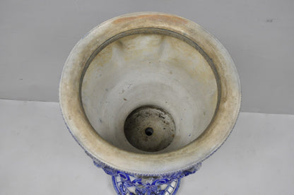 Antique German Westerwald Salt Glaze Stoneware Cobalt Blue Jardiniere & Pedestal