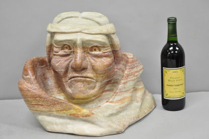 Vintage Seymour Shuren Modern Carved Pink Marble Native American Bust Sculpture