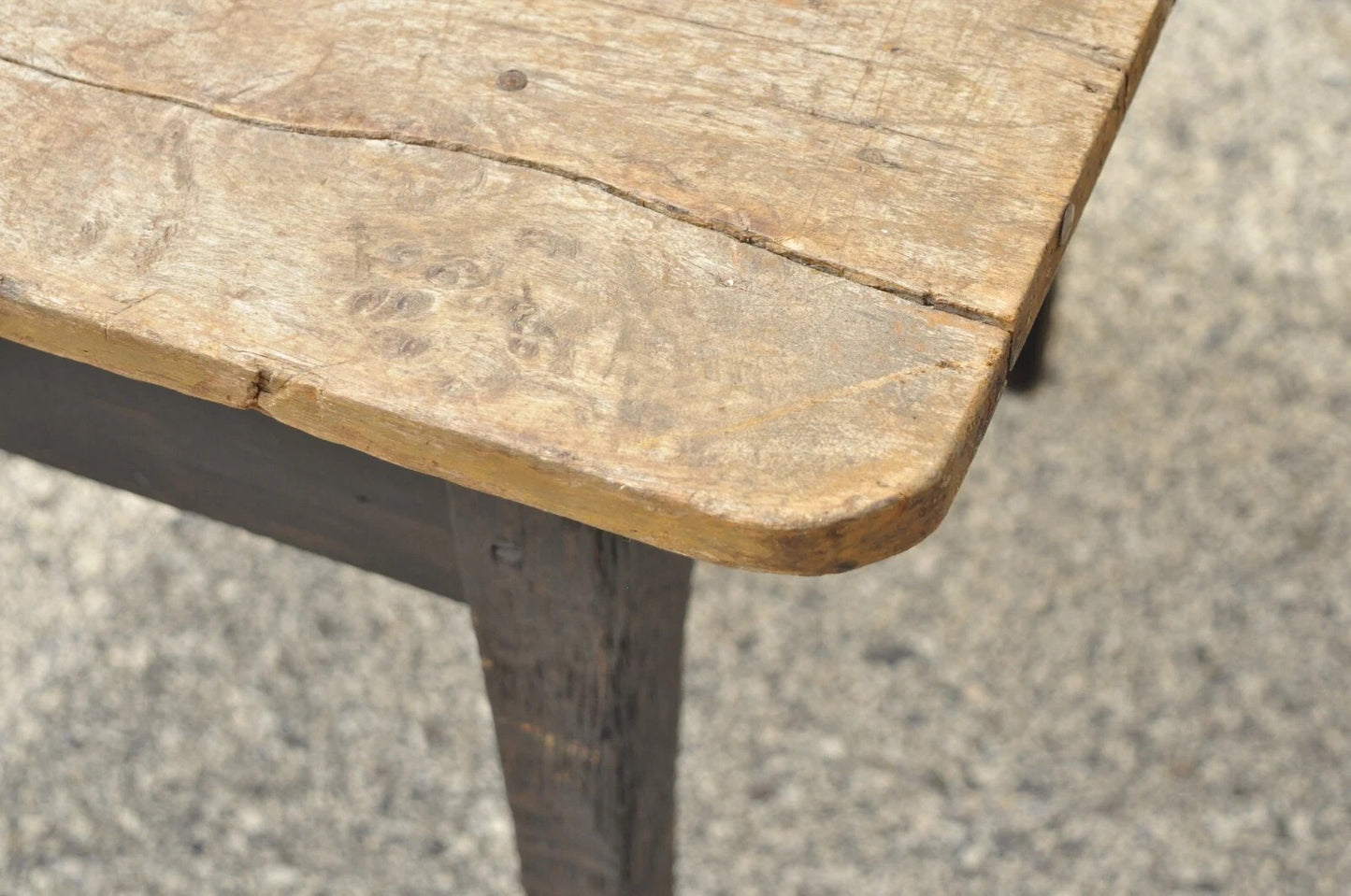 Antique French Country Primitive Black Distress Painted 1 Drawer Desk Work Table